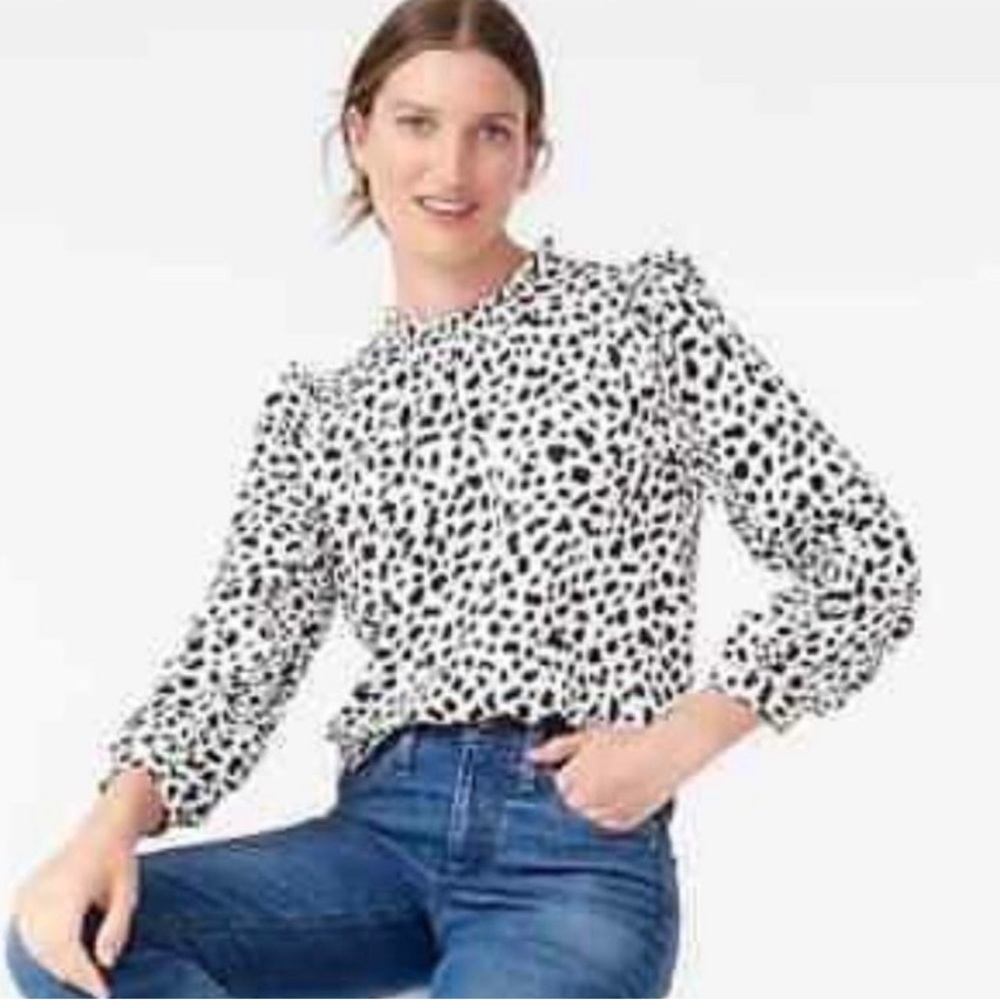 J. Crew Black and White Patterned Blouse